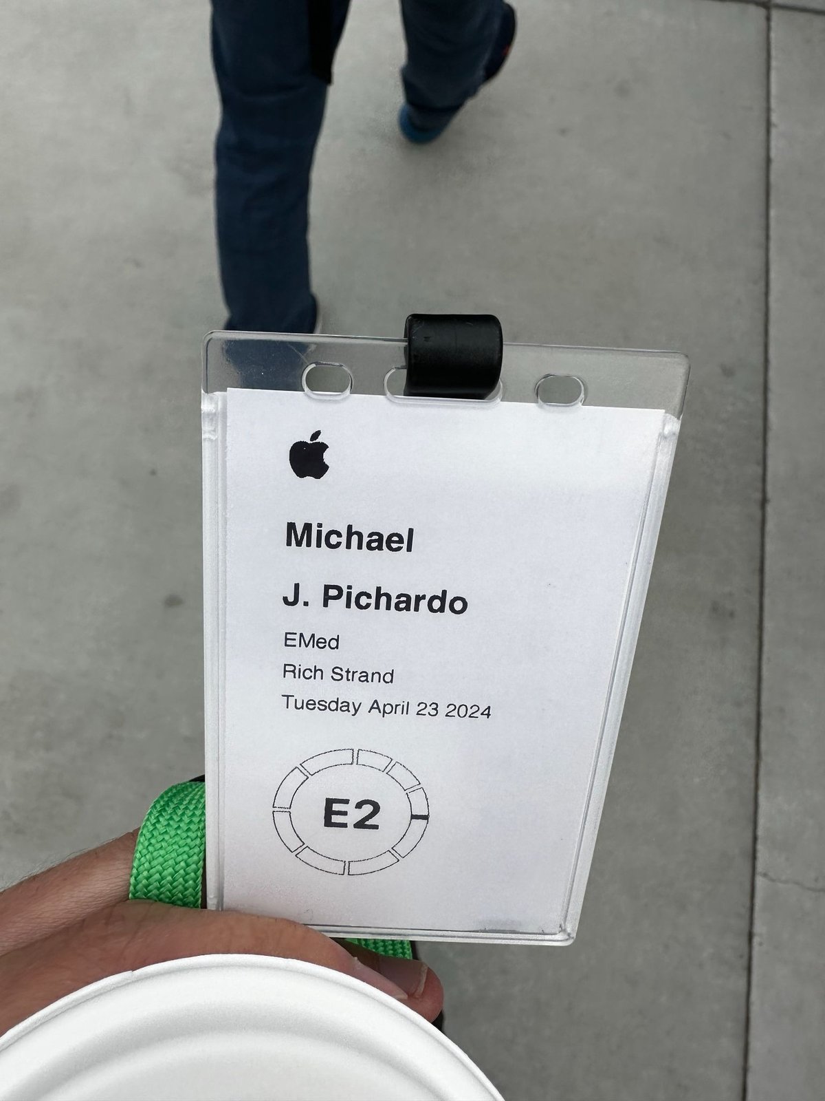 Apple visitor badge for Michael J. Pichardo, April 23 2024