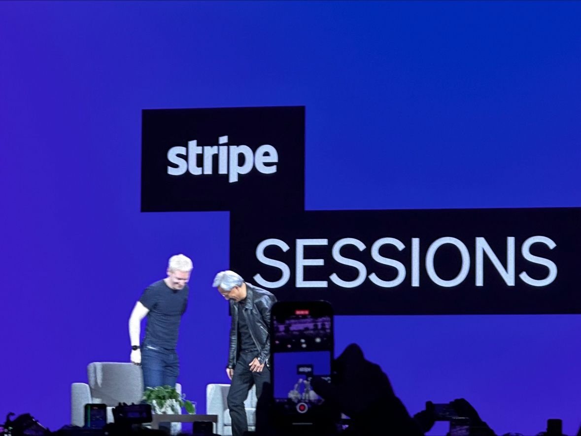 Two speakers on the Stripe Sessions main stage